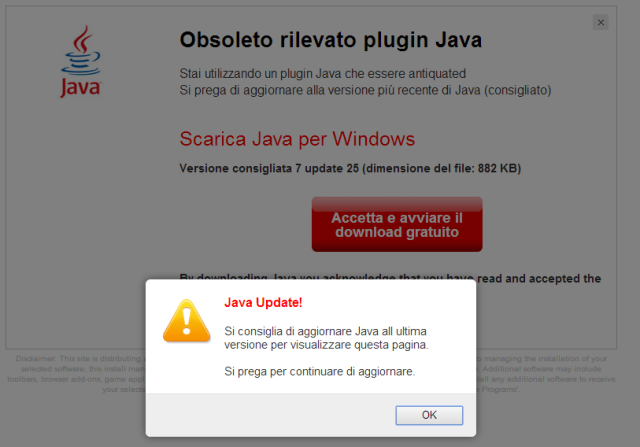 Aggiornare il "Plugin Java" è un virus